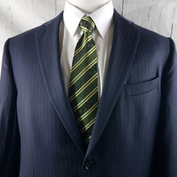 Stafford Tailored Culture Classic Fit 46R Wool 2 Buttn Blue Striped Suit Blazer - Picture 2 of 12